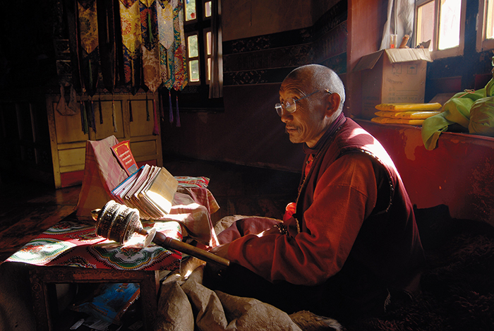 Monk studying in Namling Monastery - East Tibet
