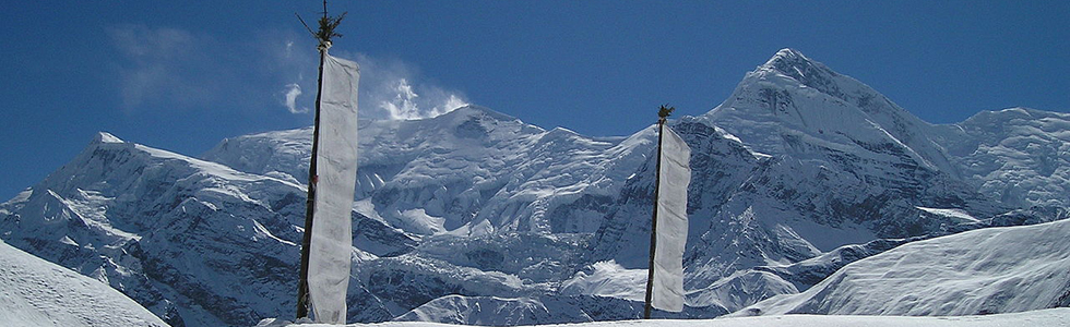 Tibetan prayer flags at the Himalaya Mountains, Nepal