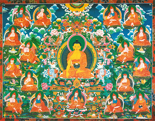 Shakaymuni Buddha and 17 Nalanda Pandits