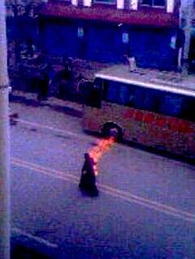 Self-immolation, Tapey, a Tibetan Buddhist monk in Ngaba, Tibet.