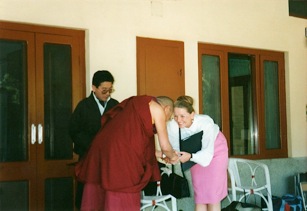HH the Dalai Lama and Louwrien Wijers in Dharamsala, 1989